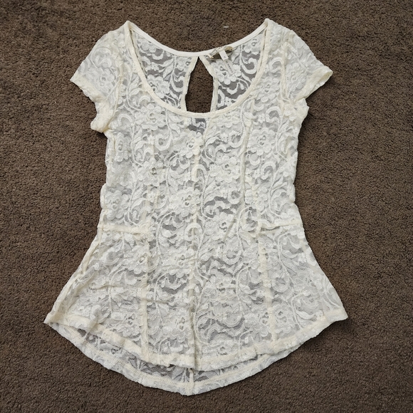 Ivory Floral Lace S/S Top, Women's S - Picture 2 of 13
